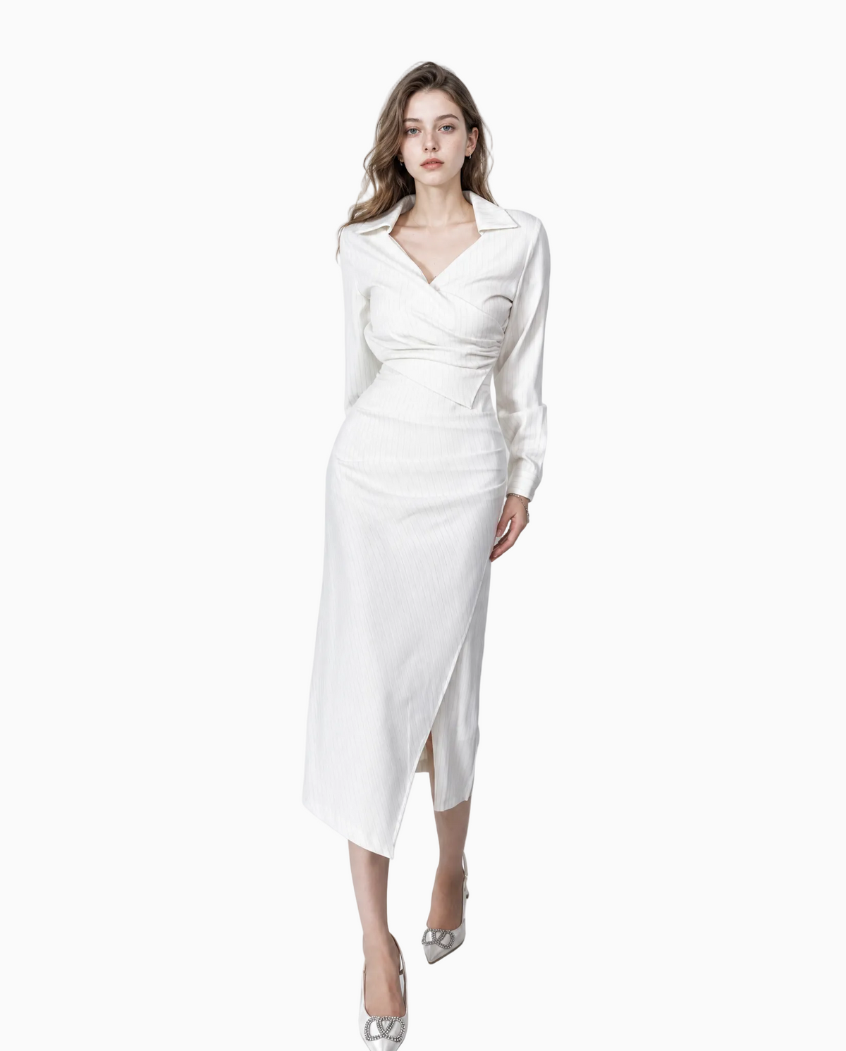 Pinstripe Wrap Shirt Dress