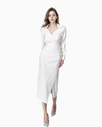 Pinstripe Wrap Shirt Dress