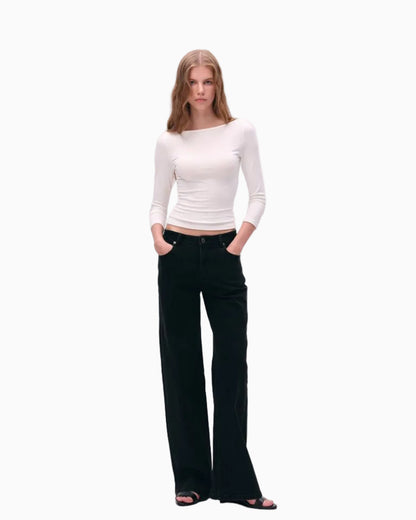 LEIYU LABS Off Shoulder Cross Neck Knit Top for Women Simple Short Sleeve Long Sleeve T Shirt with Right Angle Shoulders UTP609A001 image 3