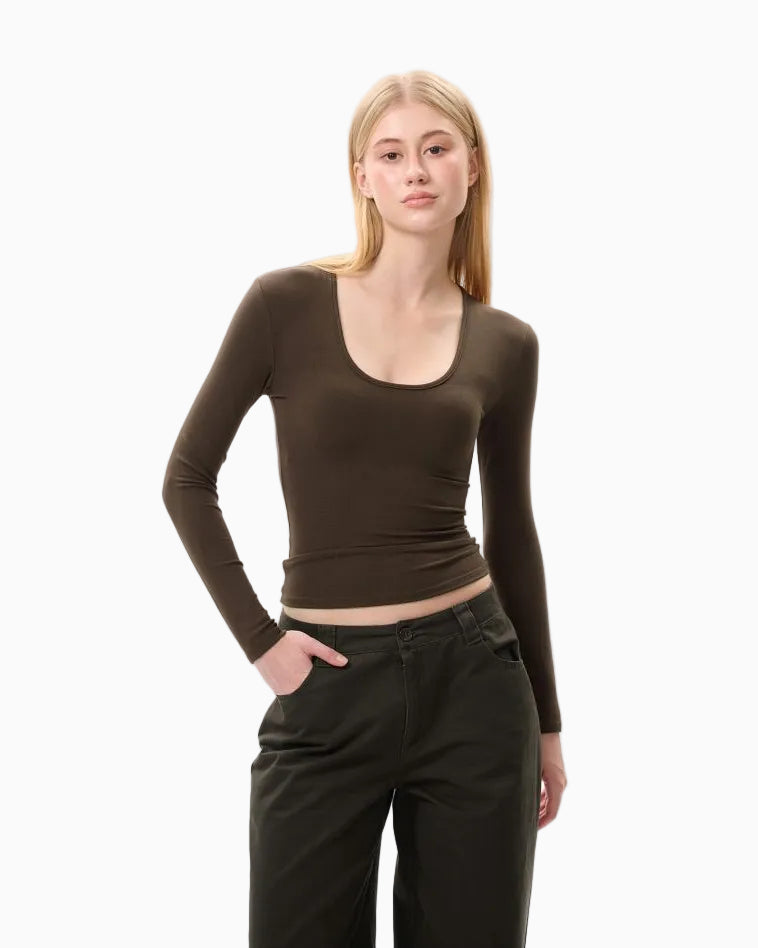 LEIYU LABS Small U Neck Knitted Long Sleeve Base Layer T Shirt Women s 2026 Autumn New Style Fitted Shoulder Top UTP609A002 image 1