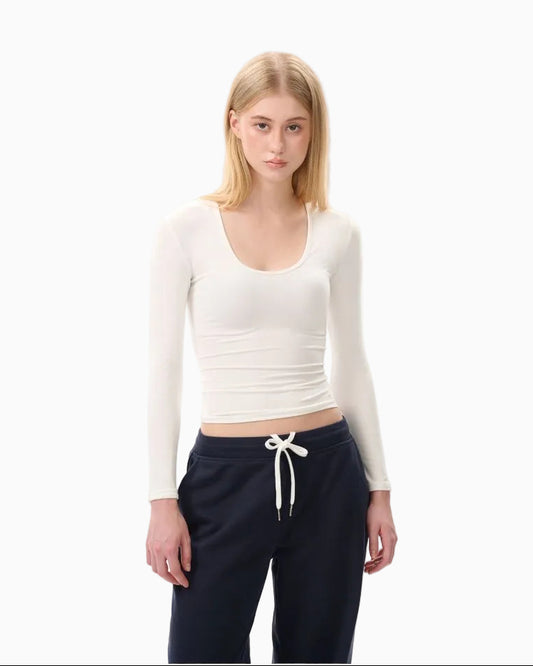 LEIYU LABS Small U Neck Knitted Long Sleeve Base Layer T Shirt Women s 2026 Autumn New Style Fitted Shoulder Top UTP609A002 image 2