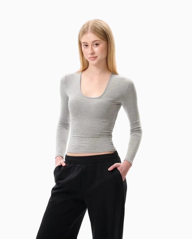 LEIYU LABS Small U Neck Knitted Long Sleeve Base Layer T Shirt Women s 2026 Autumn New Style Fitted Shoulder Top UTP609A002 image 3