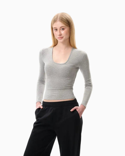 LEIYU LABS Small U Neck Knitted Long Sleeve Base Layer T Shirt Women s 2026 Autumn New Style Fitted Shoulder Top UTP609A002 image 3