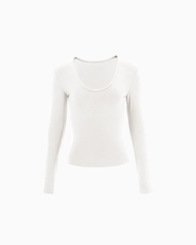 Slim-Fit U-Neck Long-Sleeve Knit Top