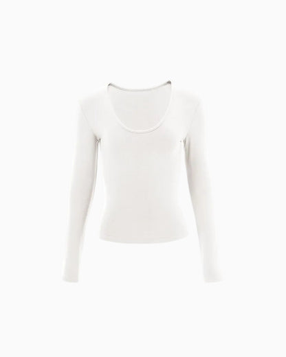 Slim-Fit U-Neck Long-Sleeve Knit Top