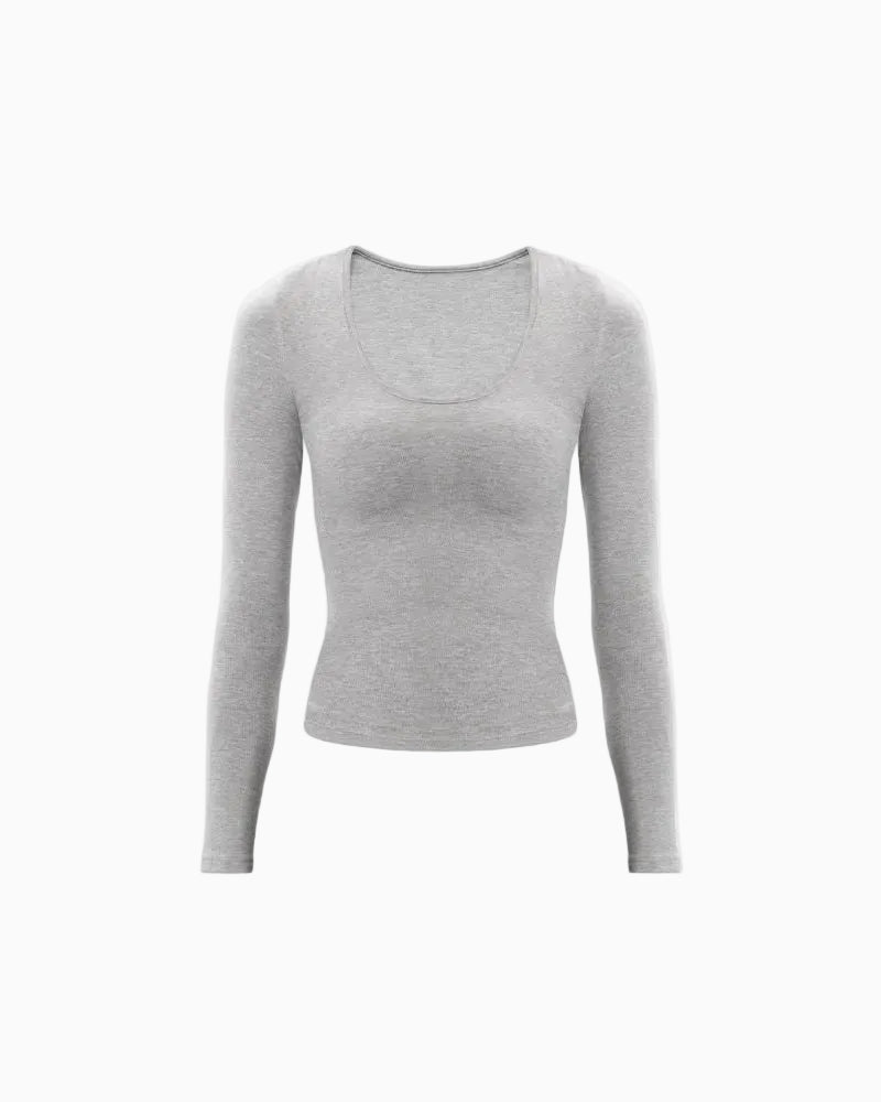 Slim-Fit U-Neck Long-Sleeve Knit Top