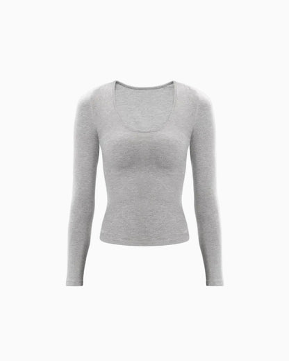 Slim-Fit U-Neck Long-Sleeve Knit Top