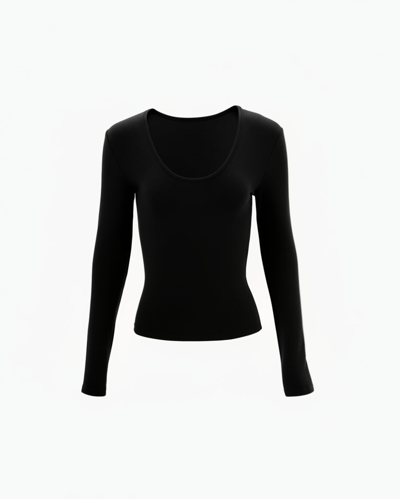 Slim-Fit U-Neck Long-Sleeve Knit Top