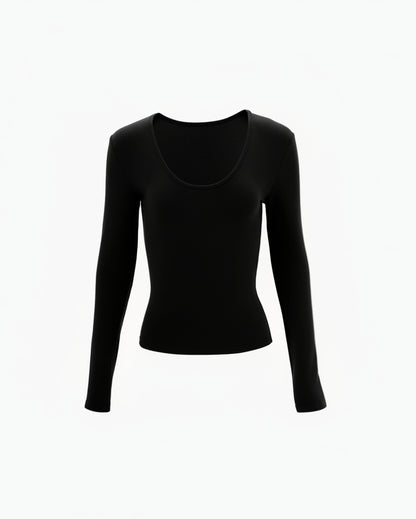 Slim-Fit U-Neck Long-Sleeve Knit Top