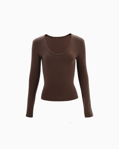 Slim-Fit U-Neck Long-Sleeve Knit Top