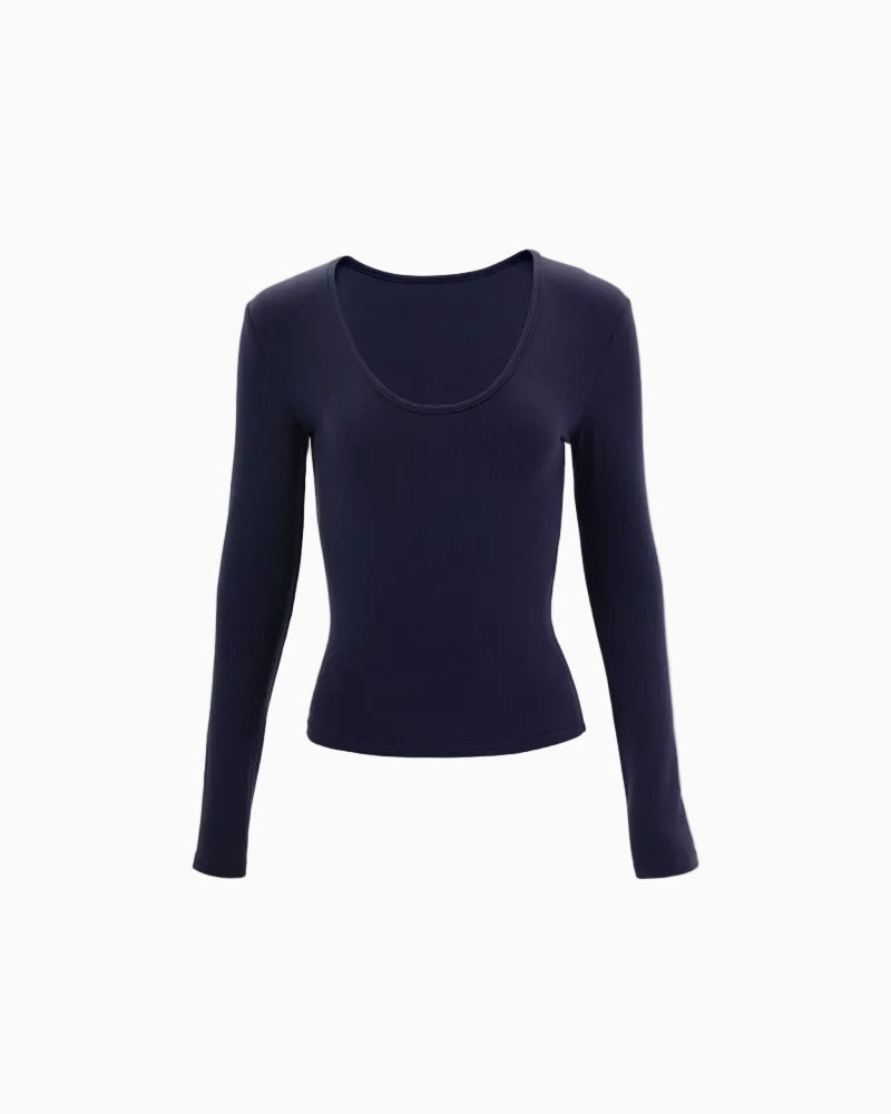 Slim-Fit U-Neck Long-Sleeve Knit Top