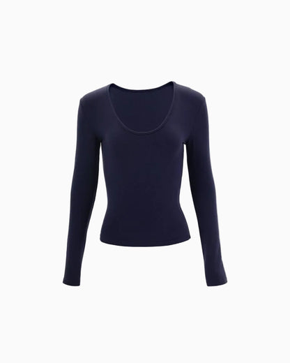Slim-Fit U-Neck Long-Sleeve Knit Top
