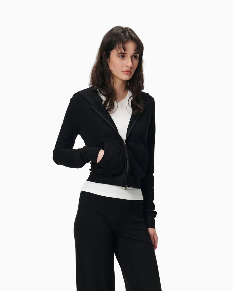 LEIYU LABS Retro Hot Girl Short Hooded Sweatshirt Women s 2026 New Lightweight Zipper Knit Cardigan UOW609A002 image 1