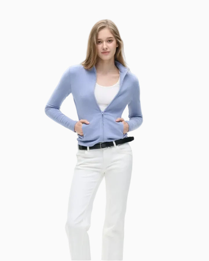 Fitted Thermal Full-Zip Mock-Neck Top