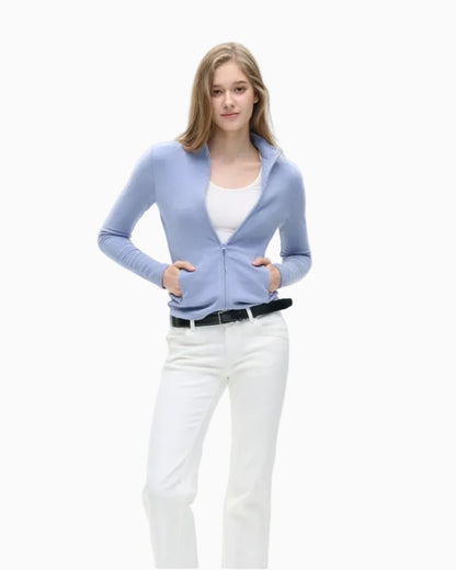 Fitted Thermal Full-Zip Mock-Neck Top