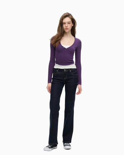 LEIYU LABS Color Block Faux Two Piece V Neck Long Sleeve Base Layer Top for Women Winter 2026 New Style Fitted Long Sleeve Top UTP609A009 image 3