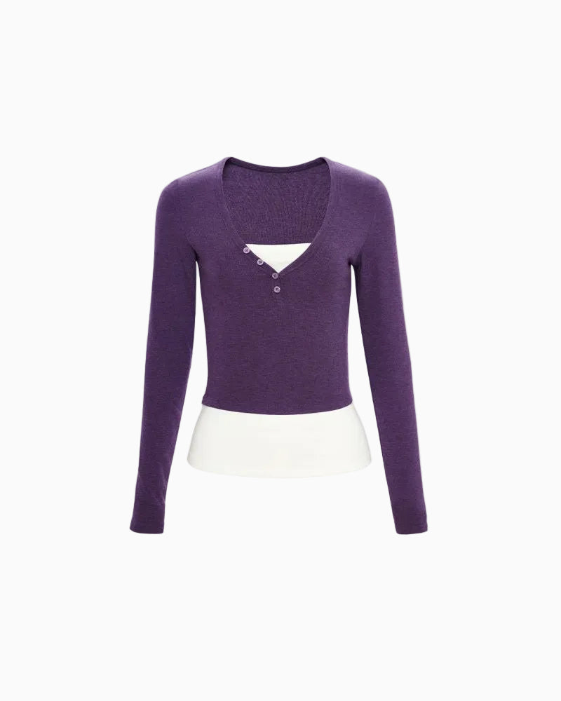 Layered-Look V-Neck Knit Top