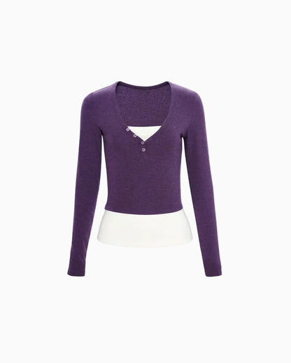 Layered-Look V-Neck Knit Top
