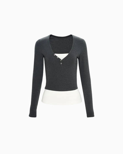 Layered-Look V-Neck Knit Top