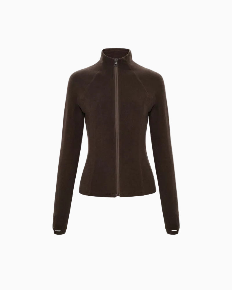 Thumbhole Mock-Neck Zip Top