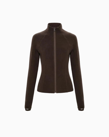 Thumbhole Mock-Neck Zip Top