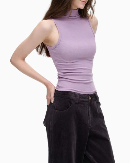 Sleeveless Mock-Neck Knit Top