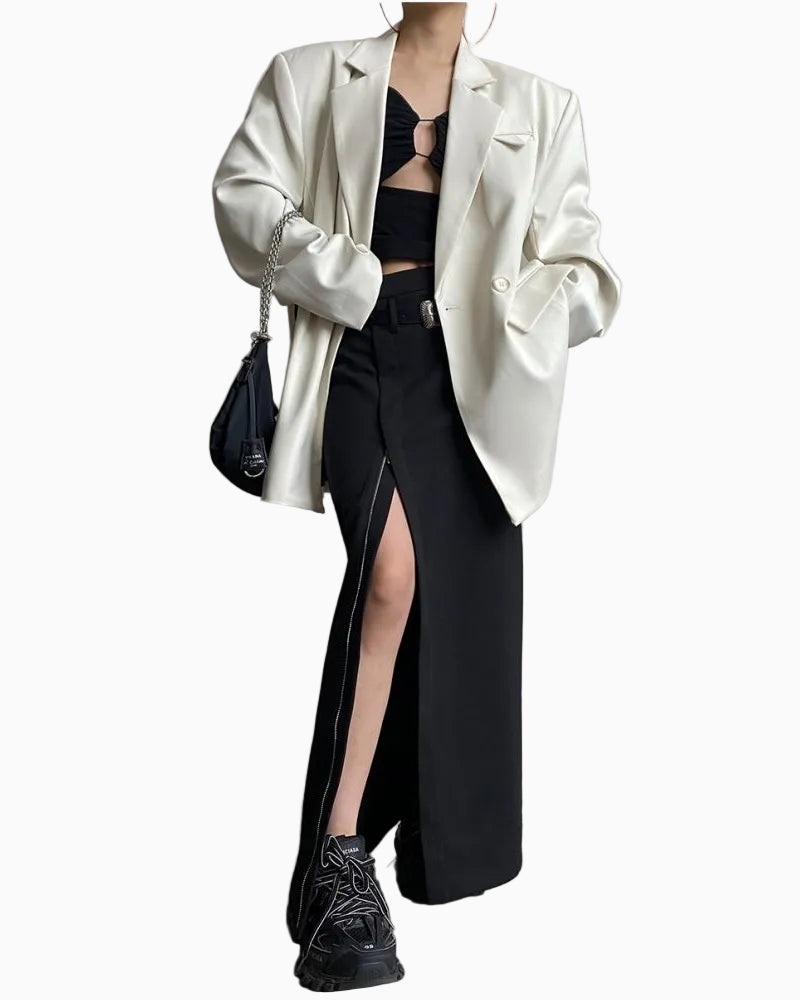AcupStudio Jiang Youshang American style hot girl slit midi skirt for women autumn design mid length skirt LSK609A001 image 1
