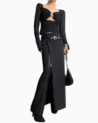 AcupStudio Jiang Youshang American style hot girl slit midi skirt for women autumn design mid length skirt LSK609A001 image 3