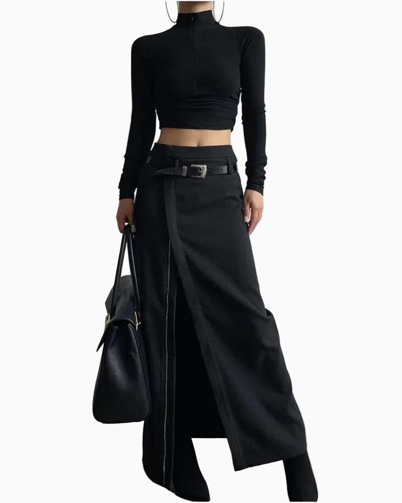 AcupStudio Jiang Youshang American style hot girl slit midi skirt for women autumn design mid length skirt LSK609A001 image 4