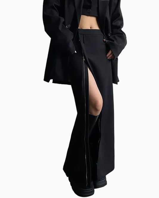 Asymmetric Zip-Slit Maxi Skirt