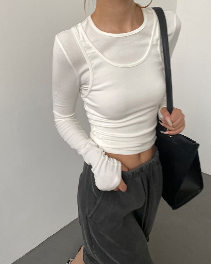 AcupStudio Jiangyou Shang Two Piece Layered American Style Long Sleeved Base Layer Women s Design Spicy Fitted Top UTP609A012 image 0
