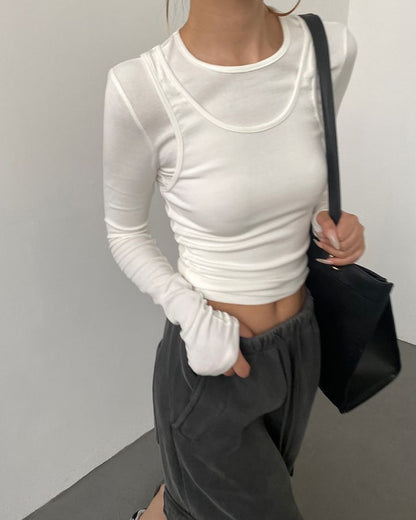 AcupStudio Jiangyou Shang Two Piece Layered American Style Long Sleeved Base Layer Women s Design Spicy Fitted Top UTP609A012 image 0