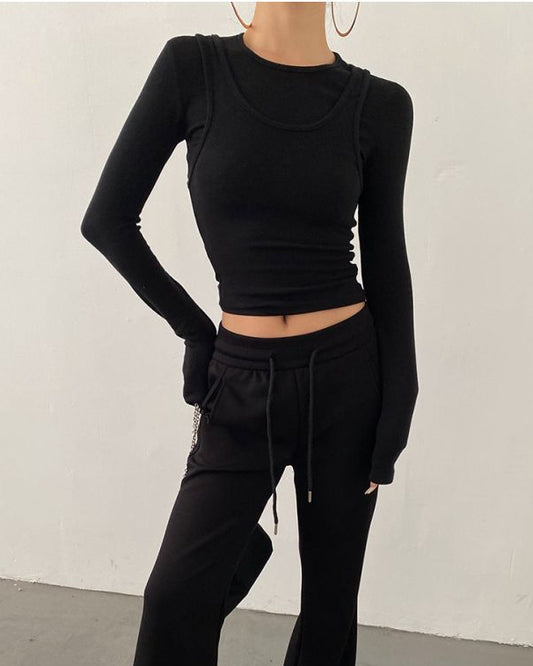 AcupStudio Jiangyou Shang Two Piece Layered American Style Long Sleeved Base Layer Women s Design Spicy Fitted Top UTP609A012 image 1