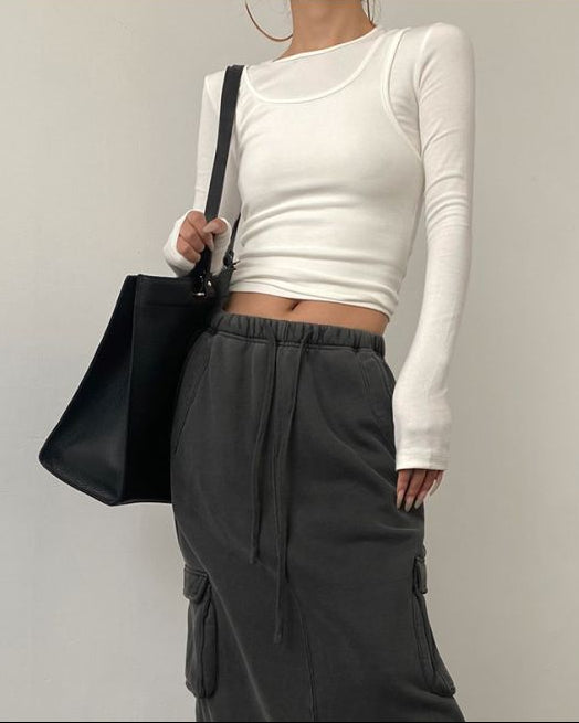 AcupStudio Jiangyou Shang Two Piece Layered American Style Long Sleeved Base Layer Women s Design Spicy Fitted Top UTP609A012 image 2