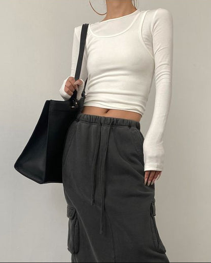 AcupStudio Jiangyou Shang Two Piece Layered American Style Long Sleeved Base Layer Women s Design Spicy Fitted Top UTP609A012 image 2