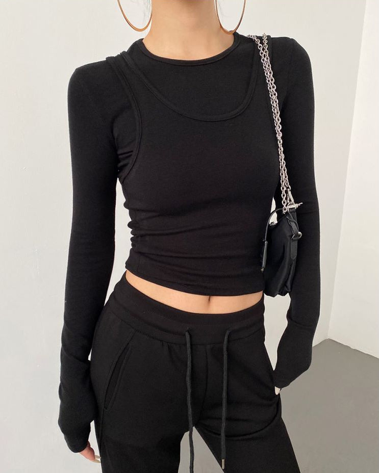 AcupStudio Jiangyou Shang Two Piece Layered American Style Long Sleeved Base Layer Women s Design Spicy Fitted Top UTP609A012 image 3