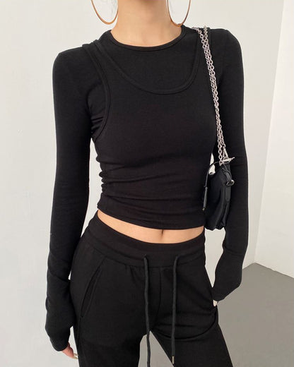 AcupStudio Jiangyou Shang Two Piece Layered American Style Long Sleeved Base Layer Women s Design Spicy Fitted Top UTP609A012 image 3