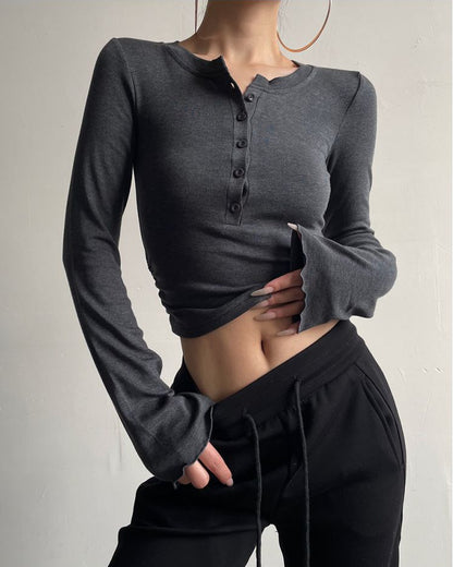 AcupStudio Jiangyou Shang Multi Button Round Neck Base Shirt for Women Autumn Long Sleeve Slim Fit Versatile Top for a Mature and Stylish Look LSK609A002 image 0