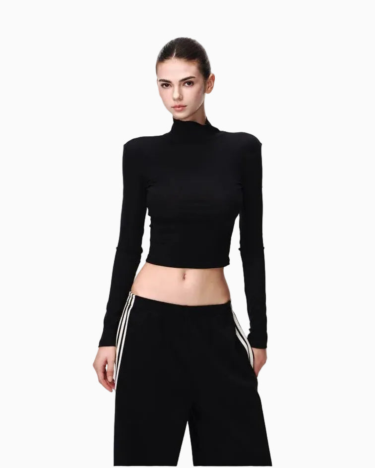 JLAUNT Tencel Long Sleeve T Shirt for Women Designer Hollow Out Style American Chic High Neck Black Backless Top UTP609A019 image 1