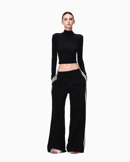 JLAUNT Tencel Long Sleeve T Shirt for Women Designer Hollow Out Style American Chic High Neck Black Backless Top UTP609A019 image 2