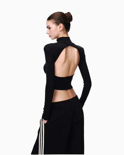 Mock-Neck Open-Back Fitted Top