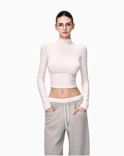 Mock-Neck Open-Back Fitted Top