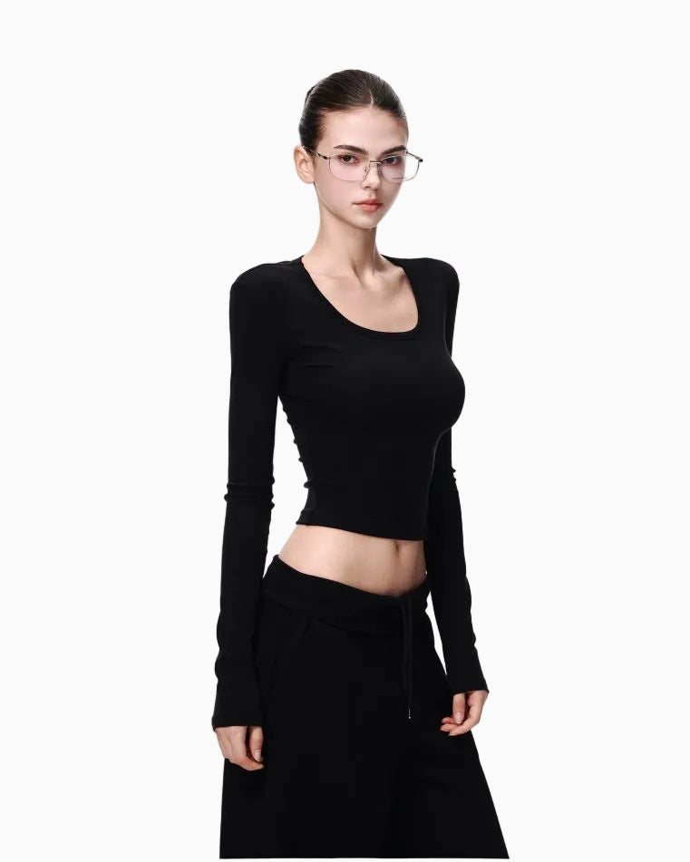 JLAUNT Black Long Sleeve T Shirt for Women Early Autumn Slim Fit Short Style Inner Layer American Chic Knit Top UTP609A021 image 0