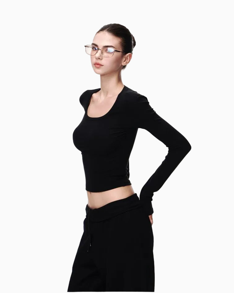 JLAUNT Black Long Sleeve T Shirt for Women Early Autumn Slim Fit Short Style Inner Layer American Chic Knit Top UTP609A021 image 2