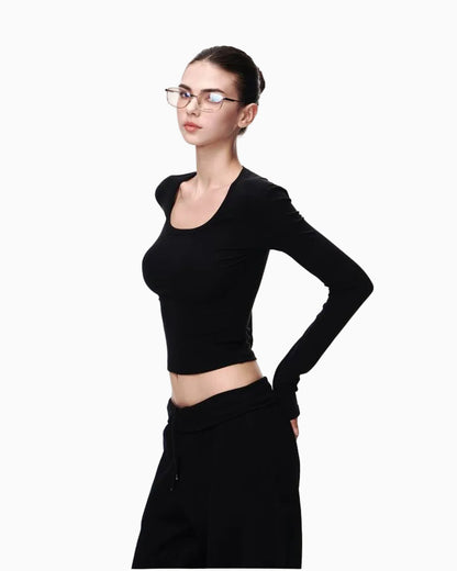 JLAUNT Black Long Sleeve T Shirt for Women Early Autumn Slim Fit Short Style Inner Layer American Chic Knit Top UTP609A021 image 2