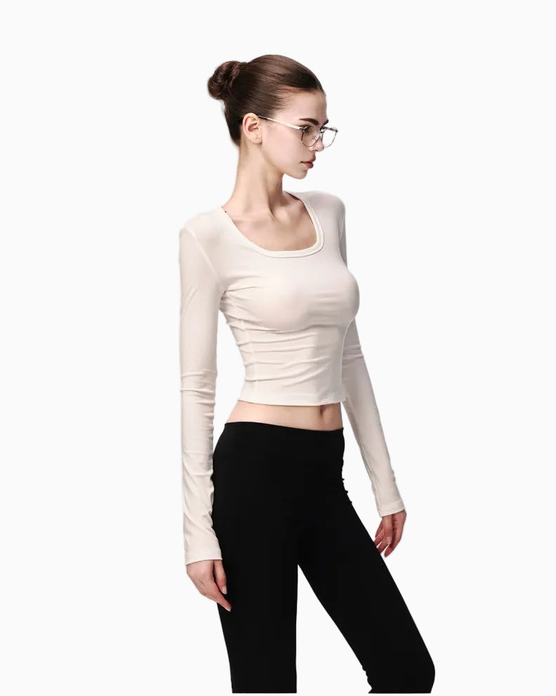 Fitted Scoop-Neck Long-Sleeve Top