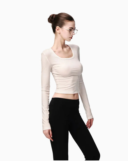 Fitted Scoop-Neck Long-Sleeve Top