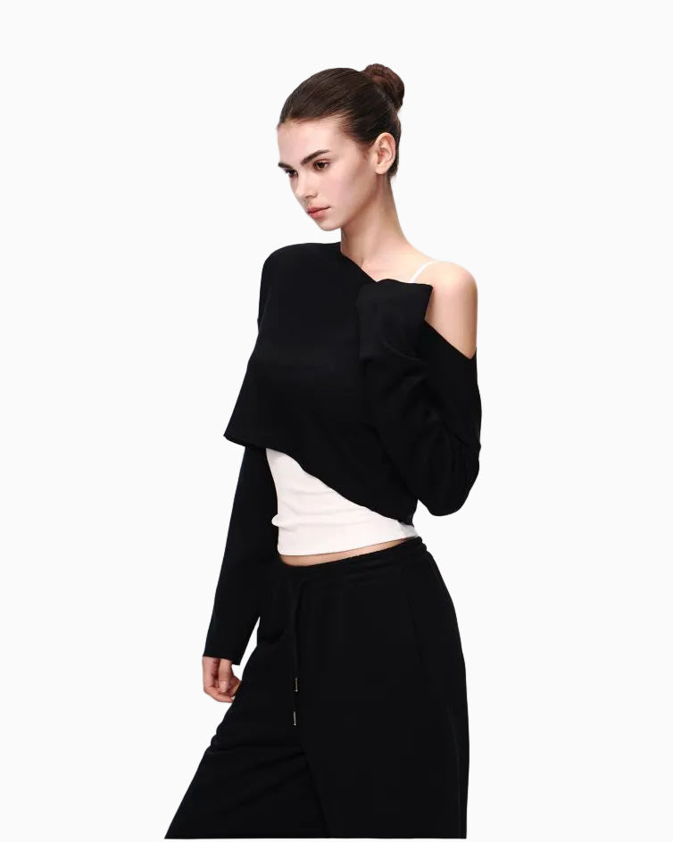 JLAUNT Tencel Long Sleeve T Shirt for Women Early Autumn Loose Fit Slimming Versatile Relaxed American Chic Style Off Shoulder Knit Top UTP609A022 image 1