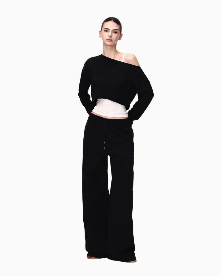 JLAUNT Tencel Long Sleeve T Shirt for Women Early Autumn Loose Fit Slimming Versatile Relaxed American Chic Style Off Shoulder Knit Top UTP609A022 image 3
