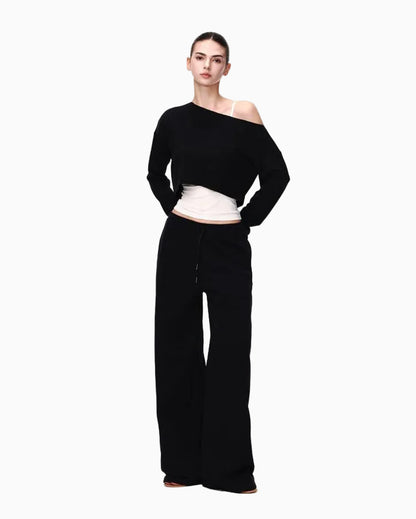 JLAUNT Tencel Long Sleeve T Shirt for Women Early Autumn Loose Fit Slimming Versatile Relaxed American Chic Style Off Shoulder Knit Top UTP609A022 image 3